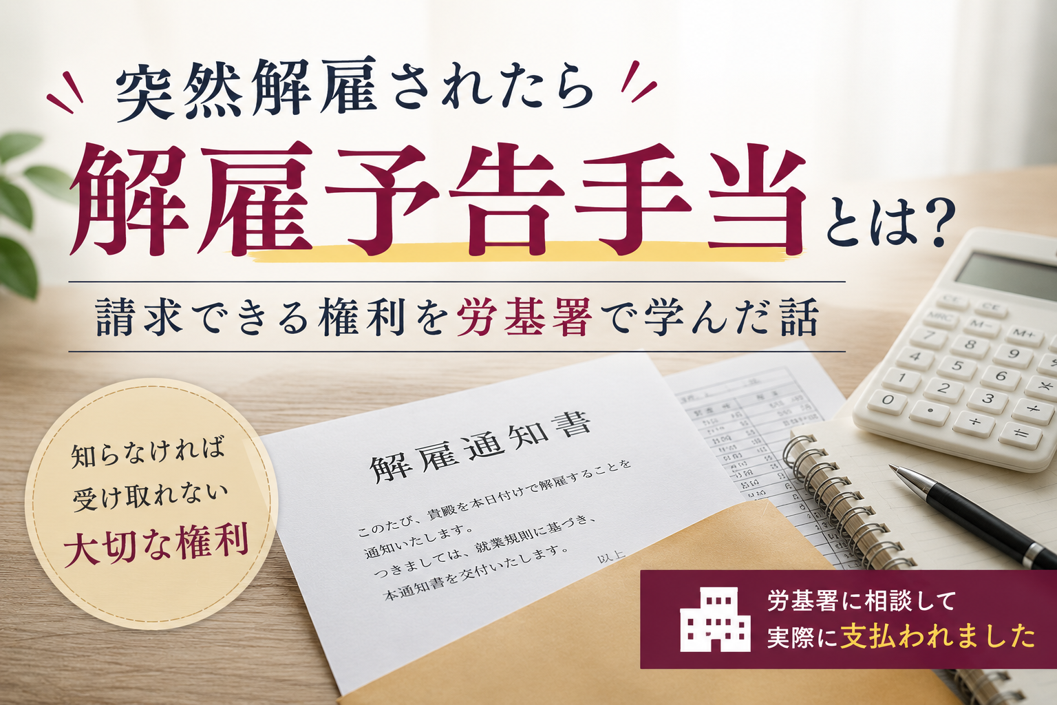  解雇予告手当とは？突然解雇された時に請求できる権利を労基署で学んだ話
